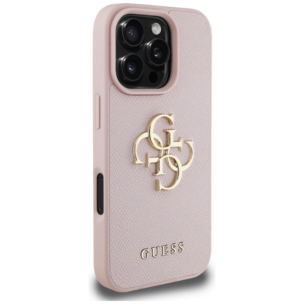 Калъф за Apple iPhone 16 Pro, Guess, Grained Big 4G Logo Small Classic Logo, Розов