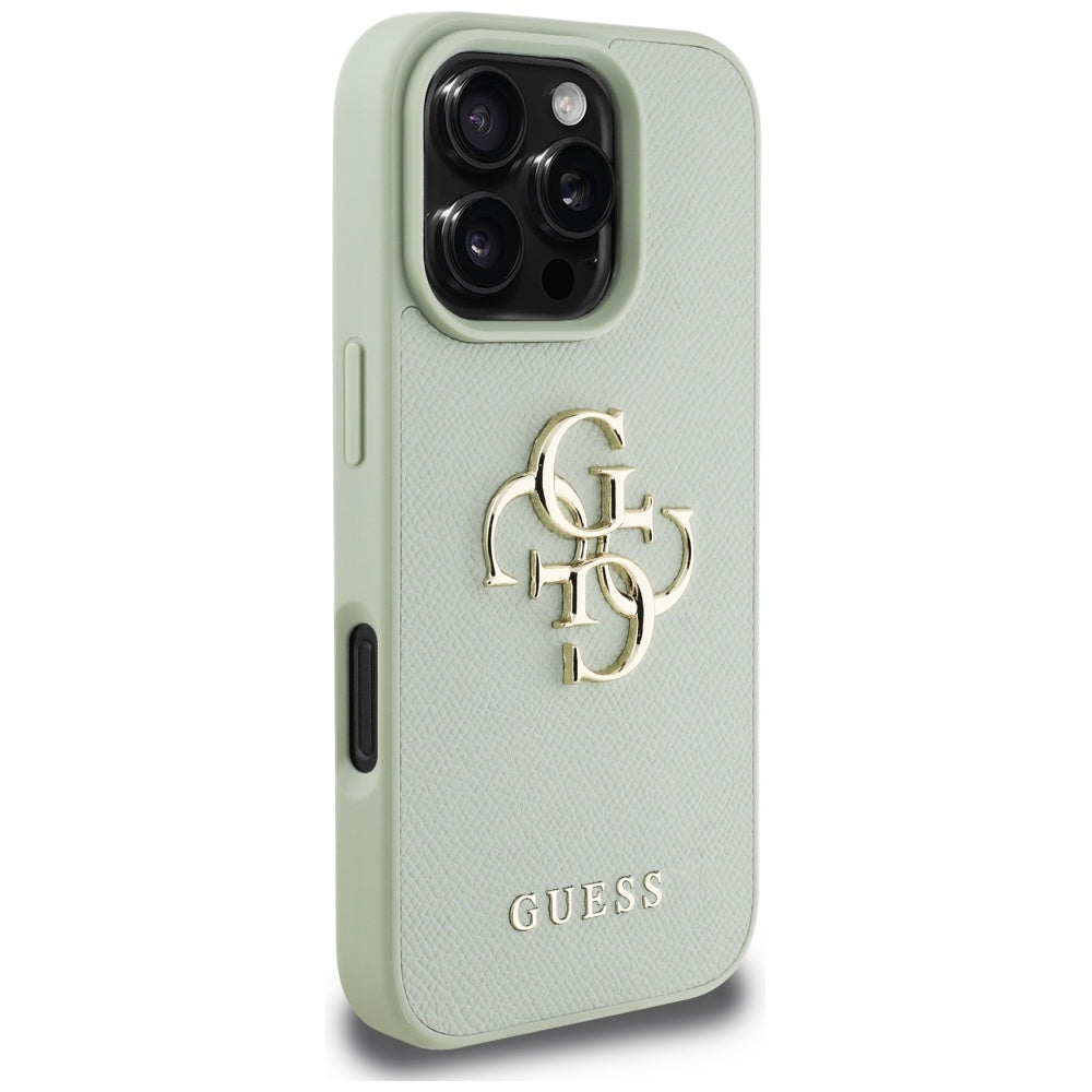 Калъф за Apple iPhone 16 Pro, Guess, Grained Big 4G Logo Small Classic Logo, зелен