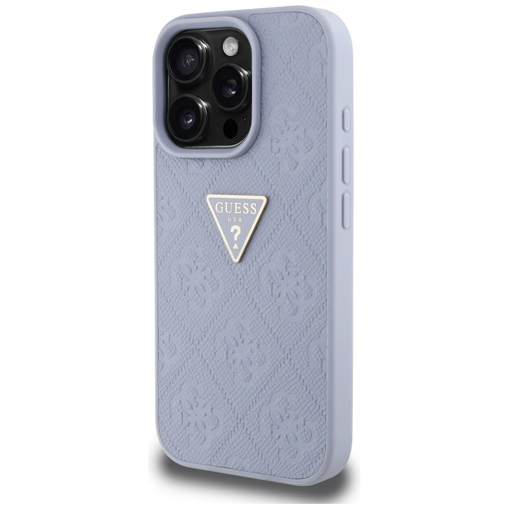 Калъф за Apple iPhone 16 Pro, Guess, Hot Stamp 4G Pattern Triangle Logo, Светло лилав