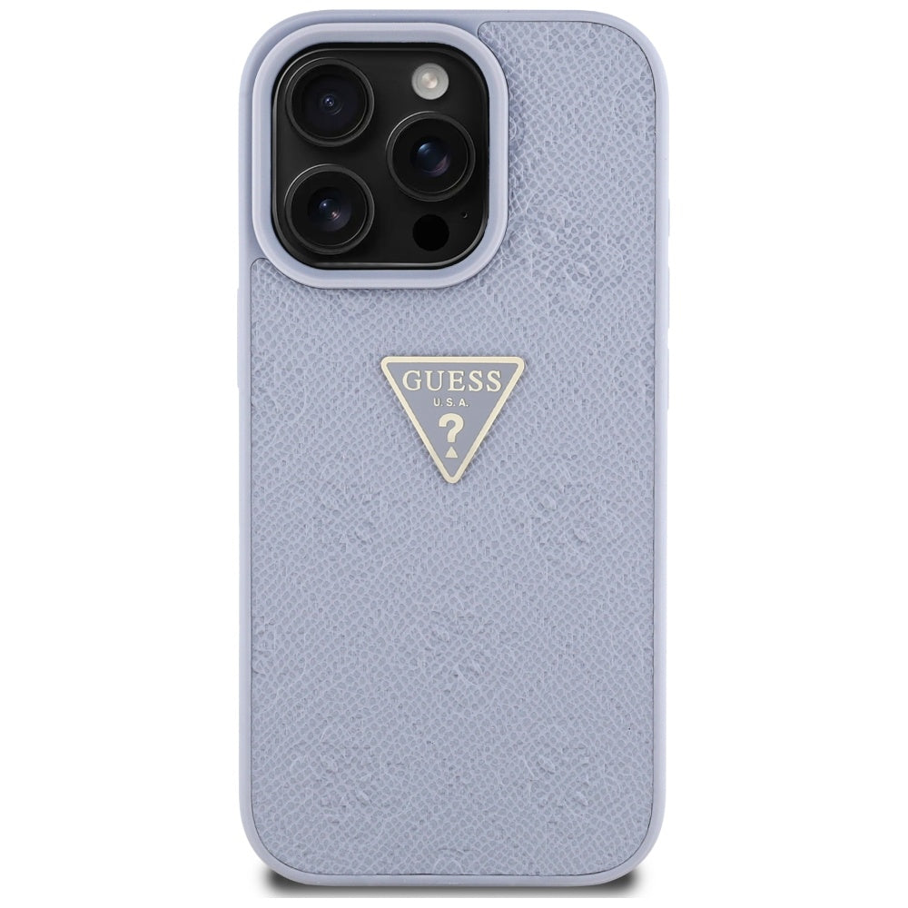 Калъф за Apple iPhone 16 Pro, Guess, Hot Stamp 4G Pattern Triangle Logo, Светло лилав