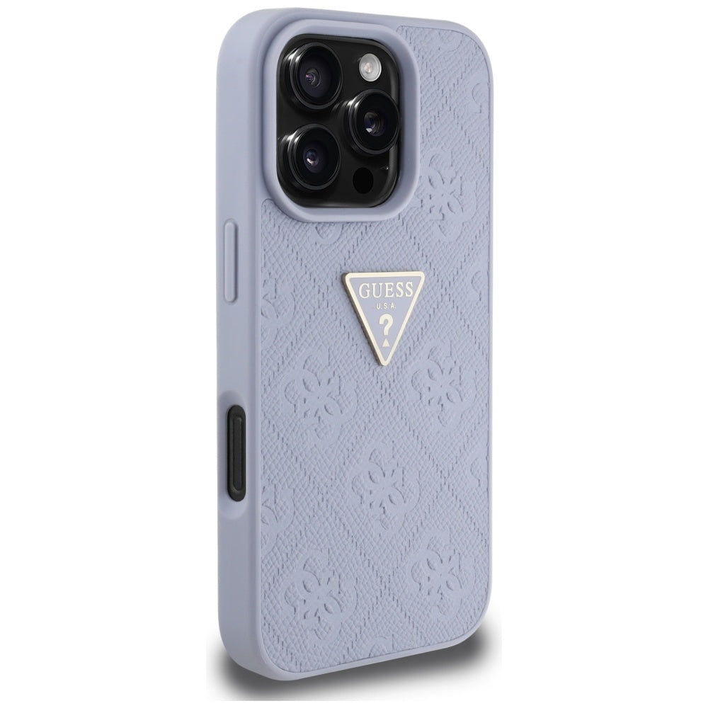 Калъф за Apple iPhone 16 Pro, Guess, Hot Stamp 4G Pattern Triangle Logo, Светло лилав