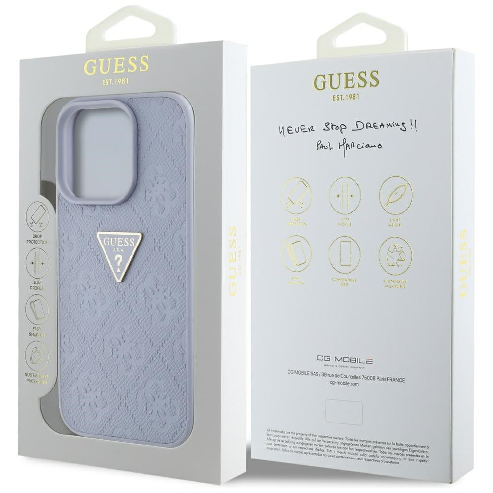 Калъф за Apple iPhone 16 Pro, Guess, Hot Stamp 4G Pattern Triangle Logo, Светло лилав