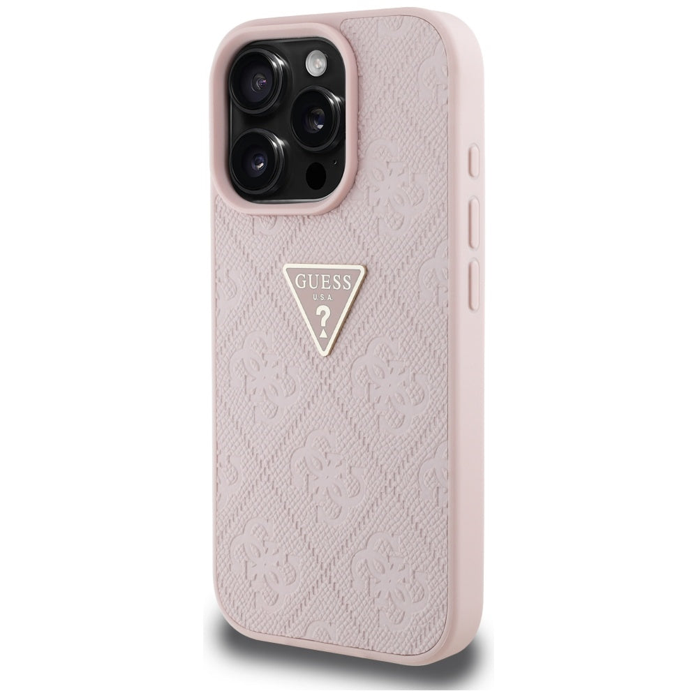 Калъф за Apple iPhone 16 Pro, Guess, Hot Stamp 4G Pattern Triangle Logo, Розов