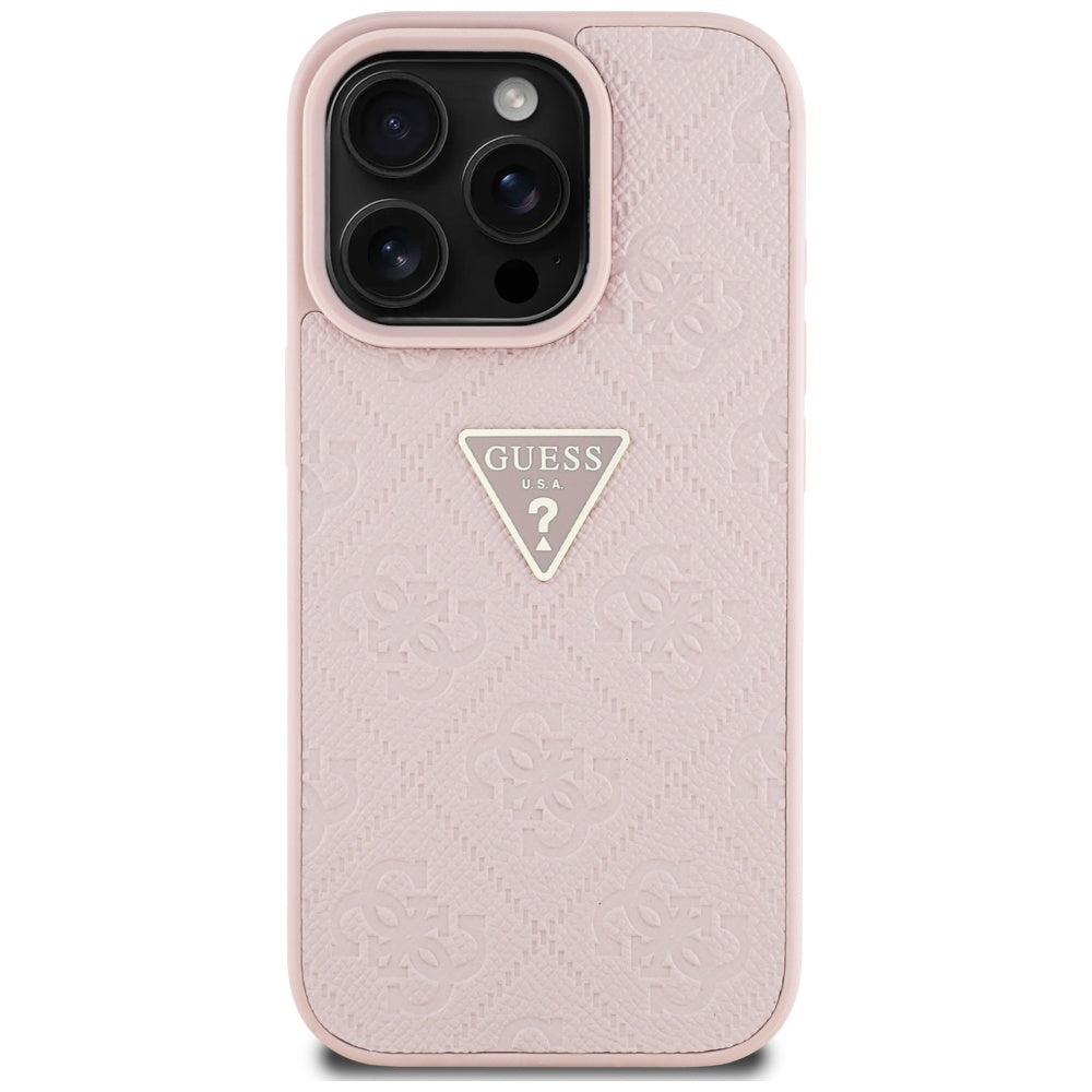 Калъф за Apple iPhone 16 Pro, Guess, Hot Stamp 4G Pattern Triangle Logo, Розов
