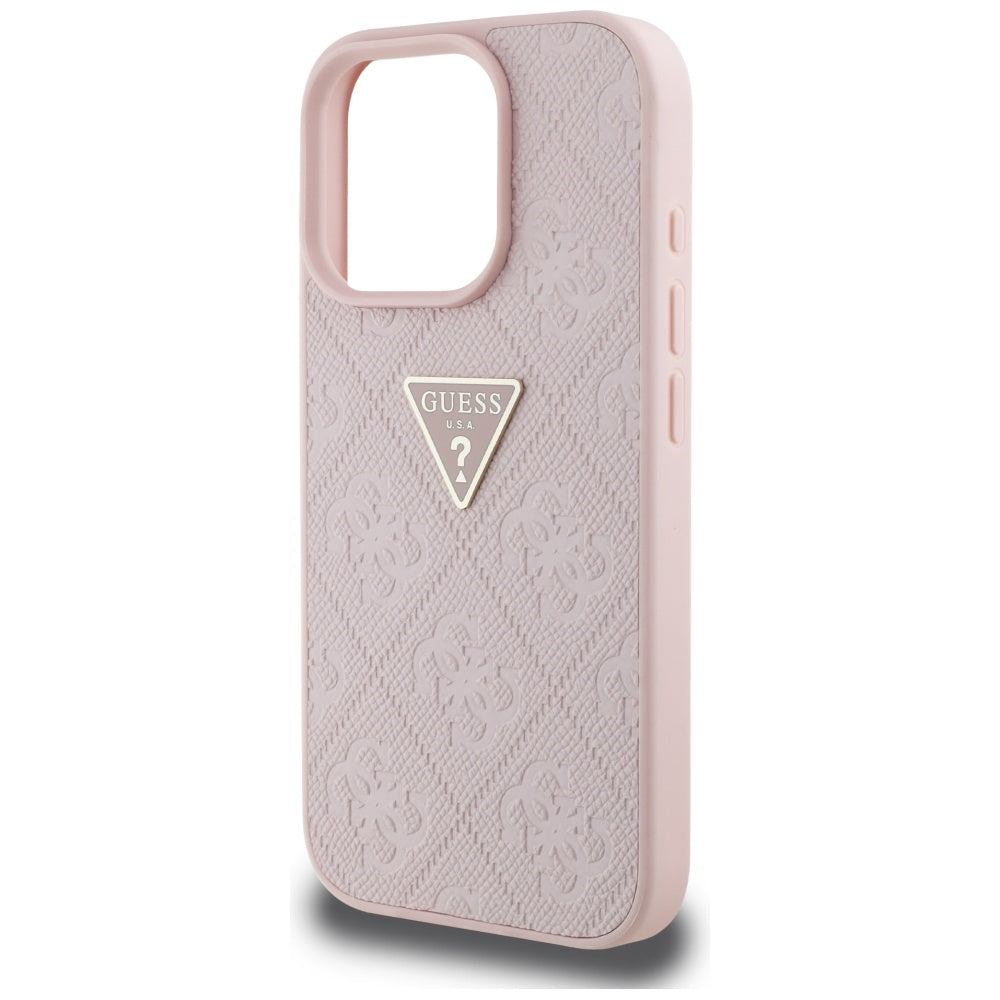 Калъф за Apple iPhone 16 Pro, Guess, Hot Stamp 4G Pattern Triangle Logo, Розов