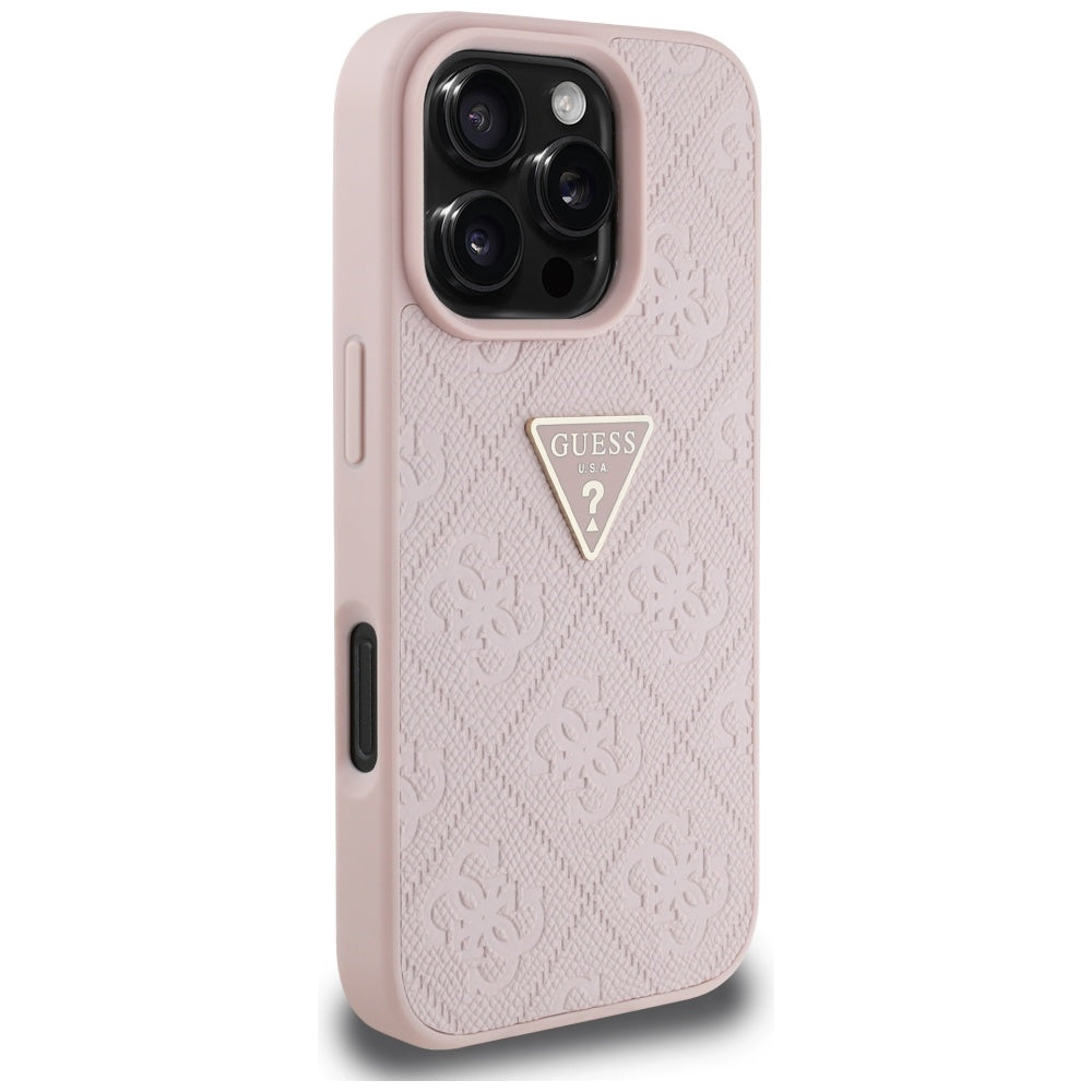 Калъф за Apple iPhone 16 Pro, Guess, Hot Stamp 4G Pattern Triangle Logo, Розов