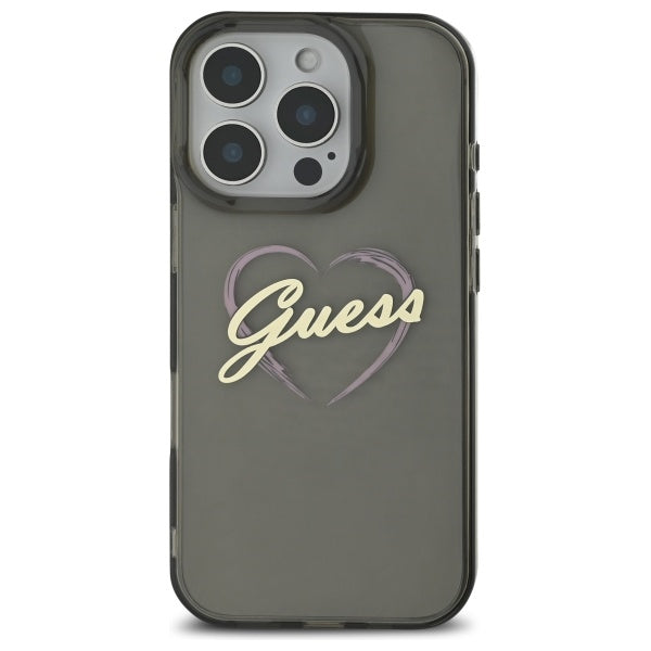 Калъф за Apple iPhone 16 Pro, Guess, IML Heart, Черен