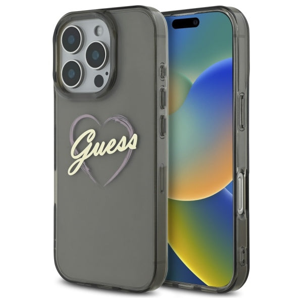 Калъф за Apple iPhone 16 Pro, Guess, IML Heart, Черен