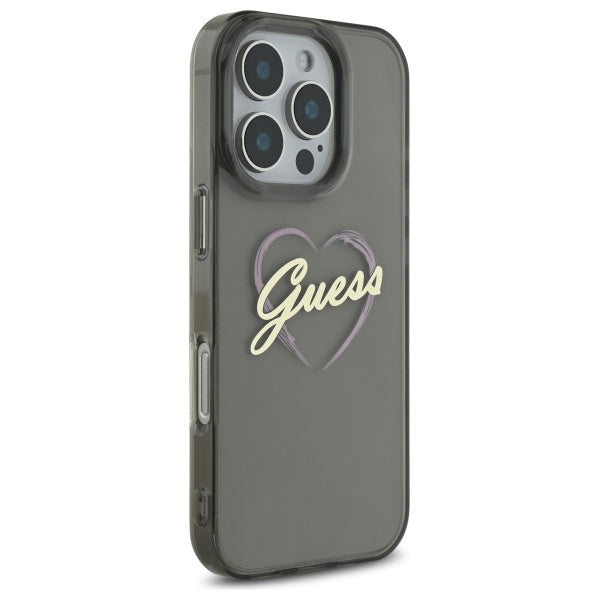 Калъф за Apple iPhone 16 Pro, Guess, IML Heart, Черен