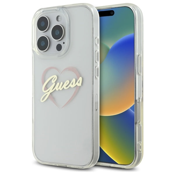 Калъф за Apple iPhone 16 Pro, Guess, IML Heart, Прозрачен