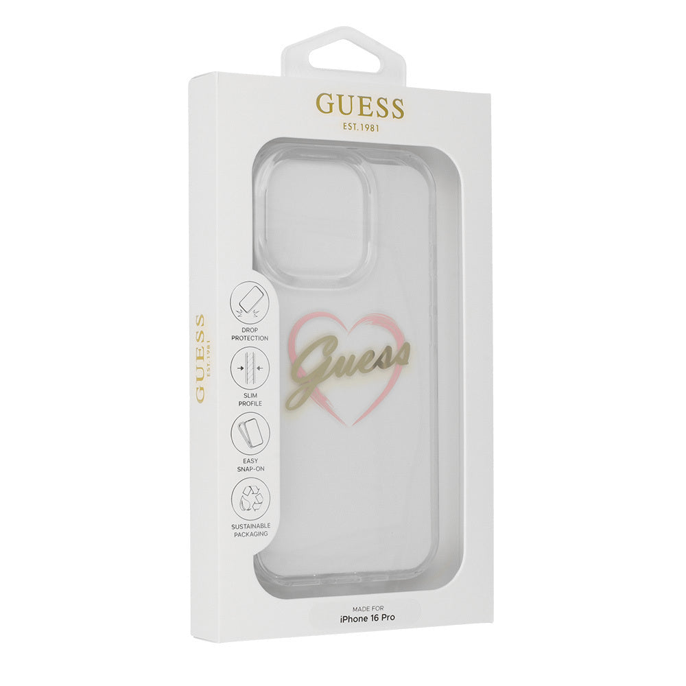 Калъф за Apple iPhone 16 Pro, Guess, IML Heart, Прозрачен
