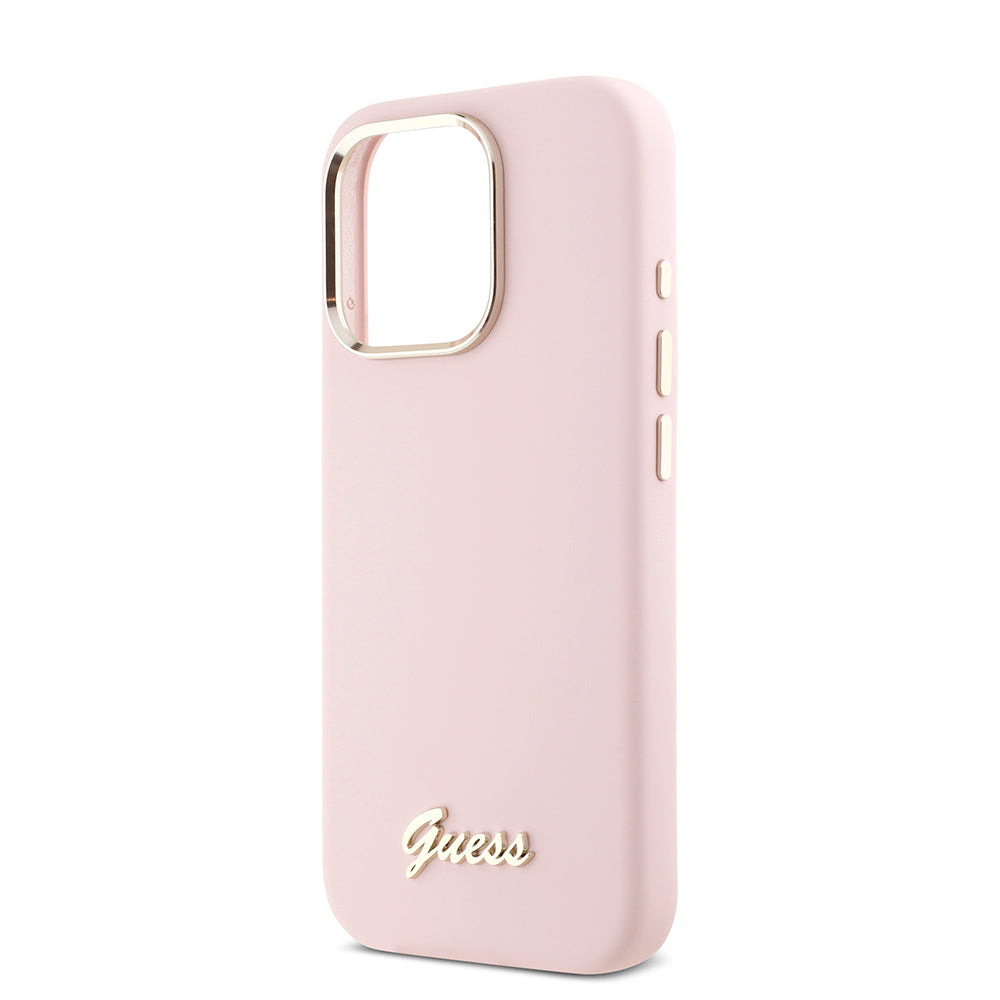 Калъф за Apple iPhone 16 Pro, Guess, Script Metal Logo & Frame, Розов