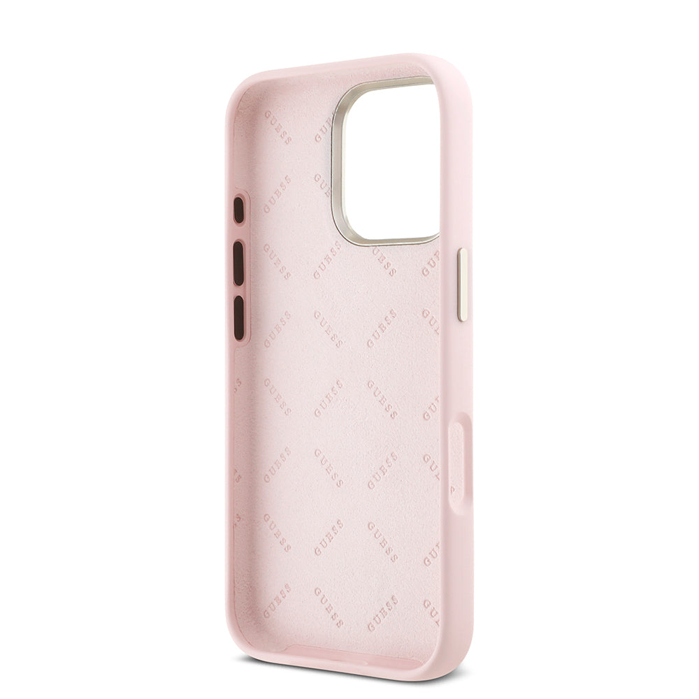 Калъф за Apple iPhone 16 Pro, Guess, Script Metal Logo & Frame, Розов