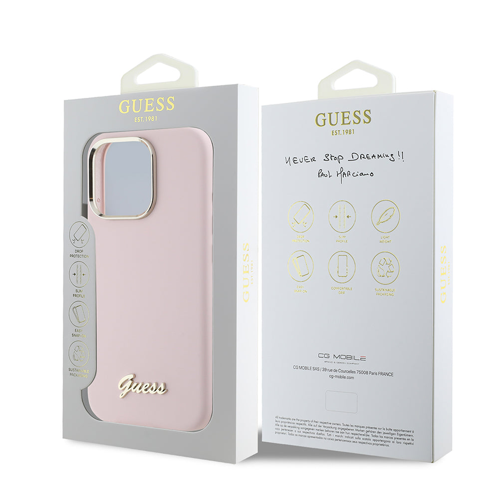 Калъф за Apple iPhone 16 Pro, Guess, Script Metal Logo & Frame, Розов