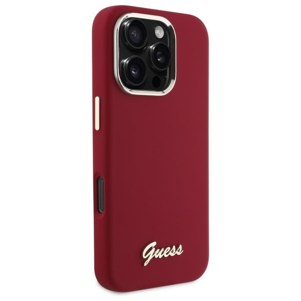 Калъф за Apple iPhone 16 Pro, Guess, Script Metal Logo, Розов