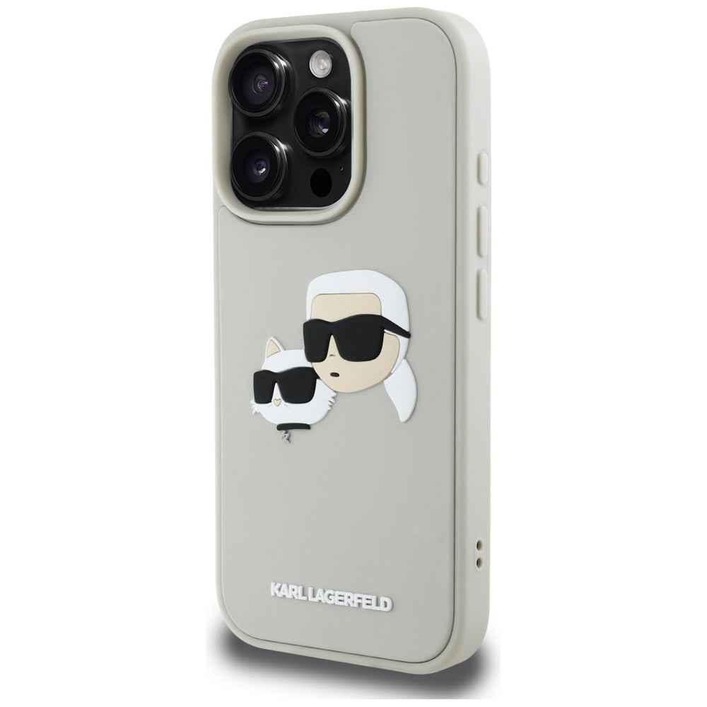 Калъф за Apple iPhone 16 Pro, Karl Lagerfeld, 3D Rubber Karl & Choupette, Бежов
