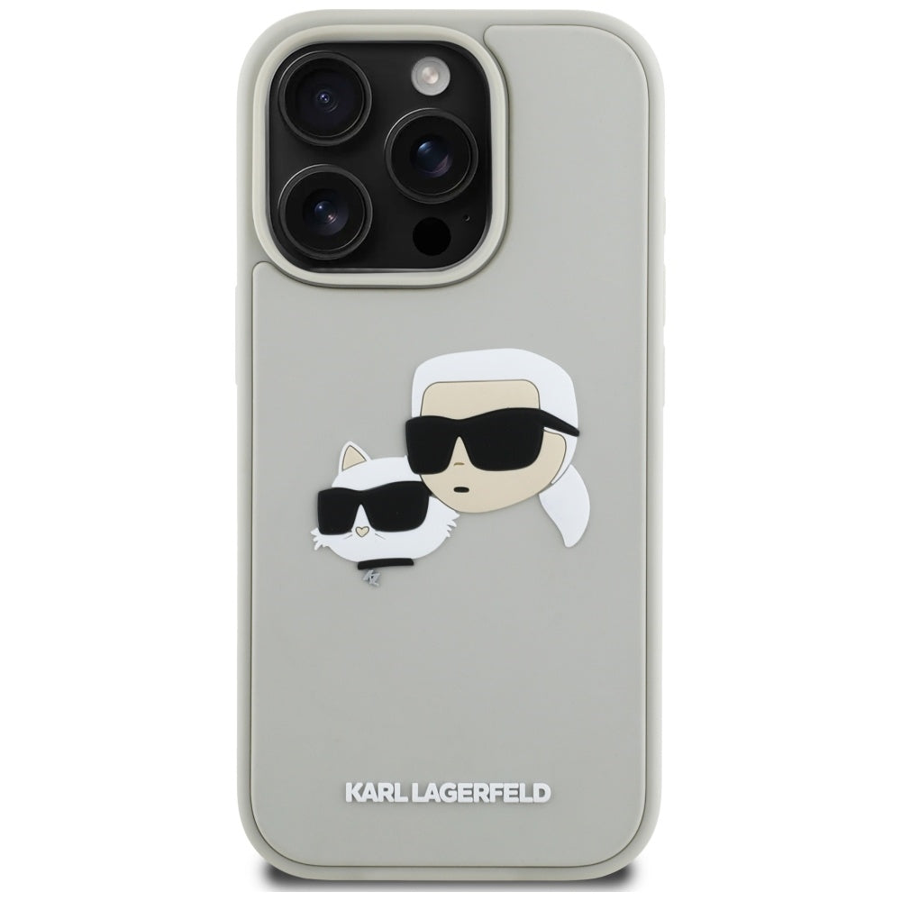 Калъф за Apple iPhone 16 Pro, Karl Lagerfeld, 3D Rubber Karl & Choupette, Бежов