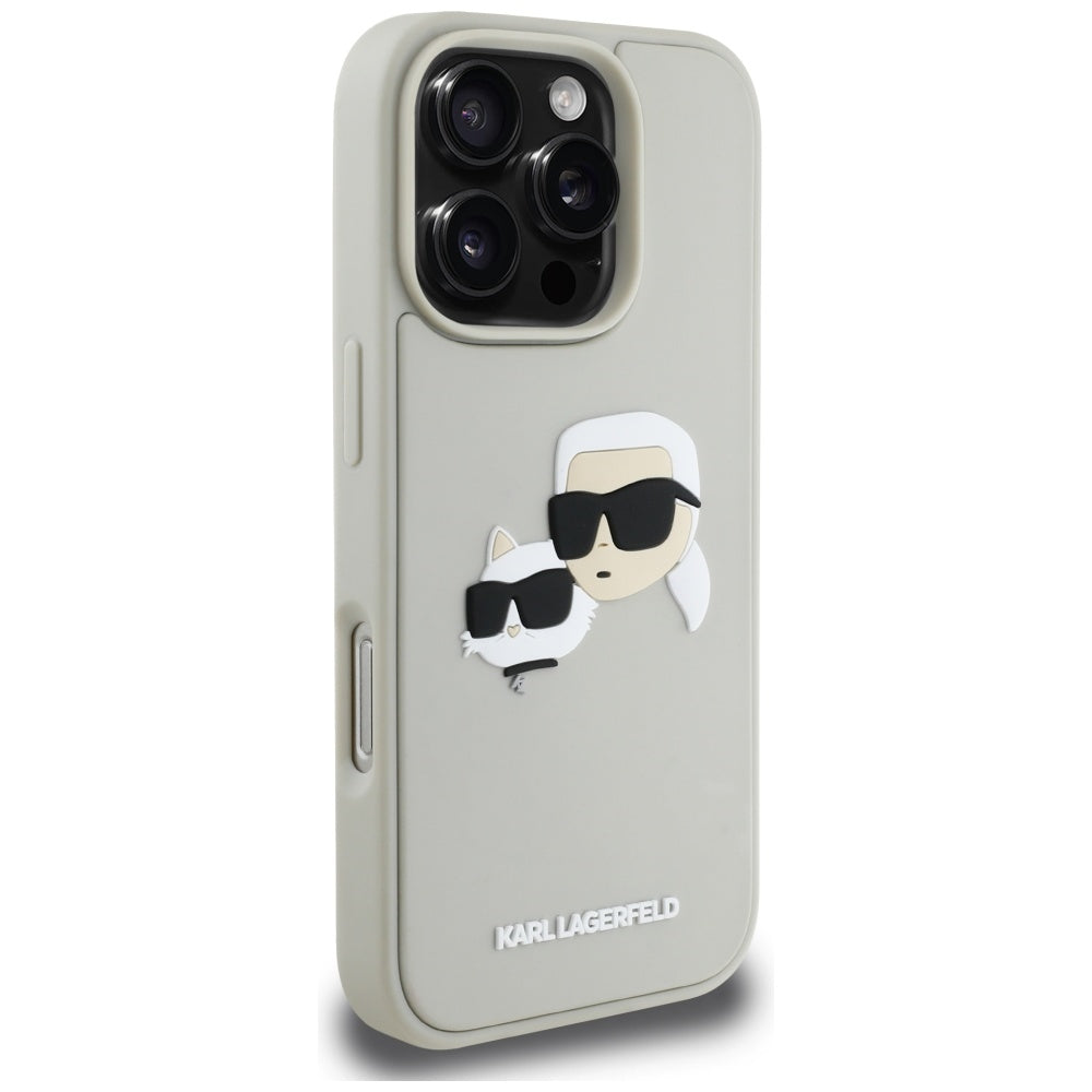 Калъф за Apple iPhone 16 Pro, Karl Lagerfeld, 3D Rubber Karl & Choupette, Бежов
