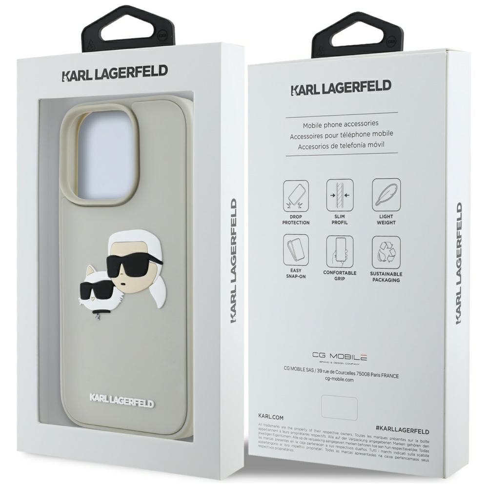 Калъф за Apple iPhone 16 Pro, Karl Lagerfeld, 3D Rubber Karl & Choupette, Бежов