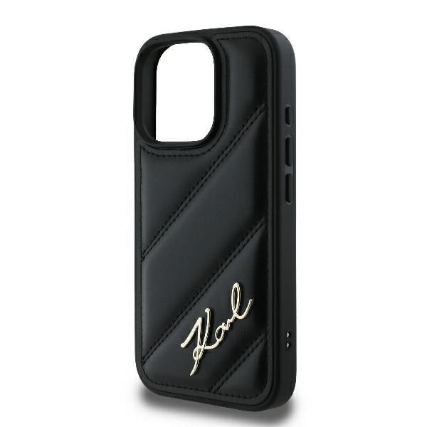 Калъф за Apple iPhone 16 Pro, Karl Lagerfeld, Diagonal Quilted Script, Черен