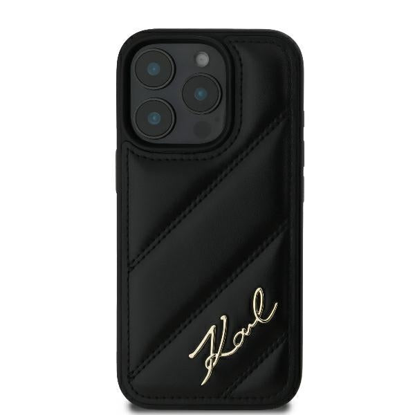Калъф за Apple iPhone 16 Pro, Karl Lagerfeld, Diagonal Quilted Script, Черен