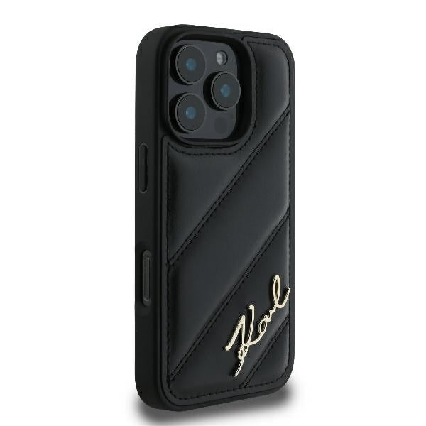 Калъф за Apple iPhone 16 Pro, Karl Lagerfeld, Diagonal Quilted Script, Черен