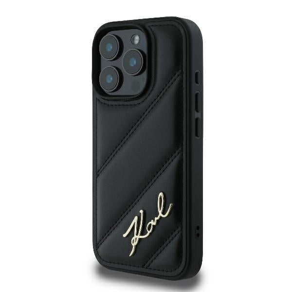 Калъф за Apple iPhone 16 Pro, Karl Lagerfeld, Diagonal Quilted Script, Черен