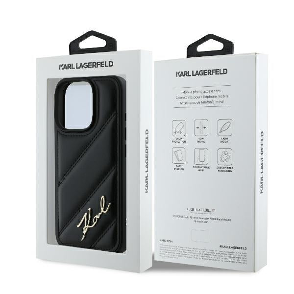 Калъф за Apple iPhone 16 Pro, Karl Lagerfeld, Diagonal Quilted Script, Черен