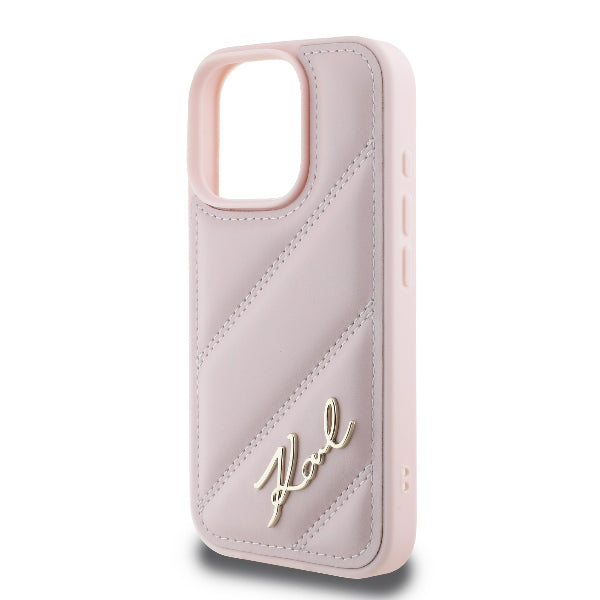 Калъф за Apple iPhone 16 Pro, Karl Lagerfeld, Diagonal Quilted Script, Розов
