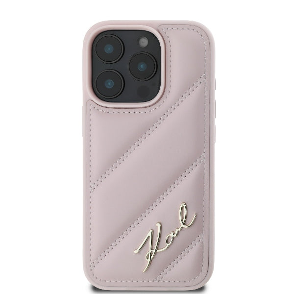 Калъф за Apple iPhone 16 Pro, Karl Lagerfeld, Diagonal Quilted Script, Розов