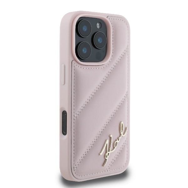 Калъф за Apple iPhone 16 Pro, Karl Lagerfeld, Diagonal Quilted Script, Розов