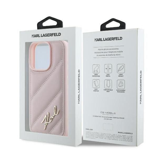 Калъф за Apple iPhone 16 Pro, Karl Lagerfeld, Diagonal Quilted Script, Розов