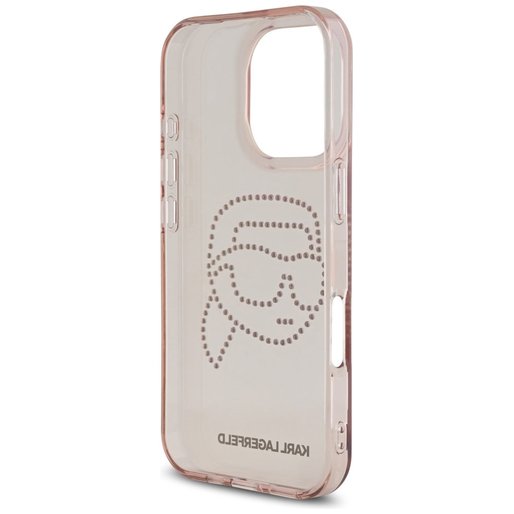 Калъф за Apple iPhone 16 Pro, Karl Lagerfeld, IML Rhinestones Karl's Head, Розов