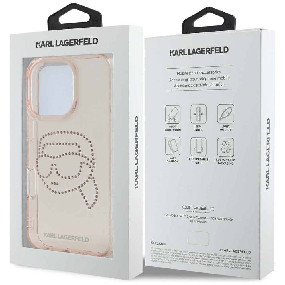 Калъф за Apple iPhone 16 Pro, Karl Lagerfeld, IML Rhinestones Karl's Head, Розов