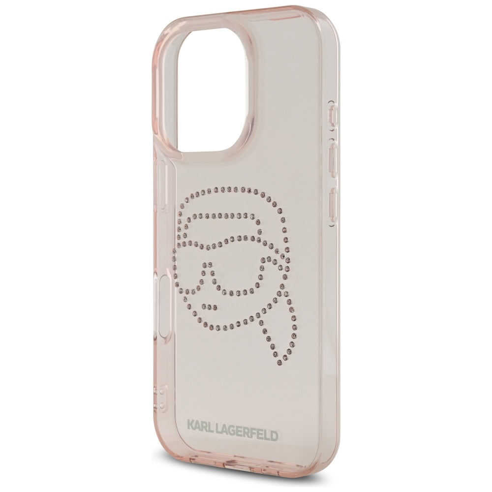 Калъф за Apple iPhone 16 Pro, Karl Lagerfeld, IML Rhinestones Karl's Head, Розов