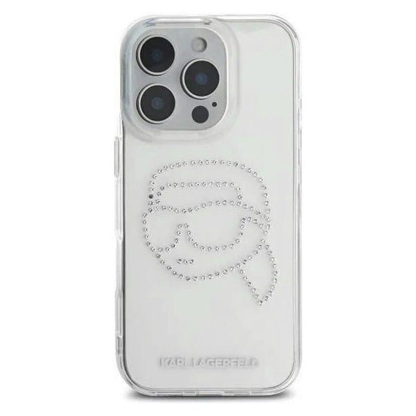 Калъф за Apple iPhone 16 Pro, Karl Lagerfeld, IML Rhinestones Karl's Head, Прозрачен