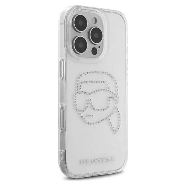 Калъф за Apple iPhone 16 Pro, Karl Lagerfeld, IML Rhinestones Karl's Head, Прозрачен
