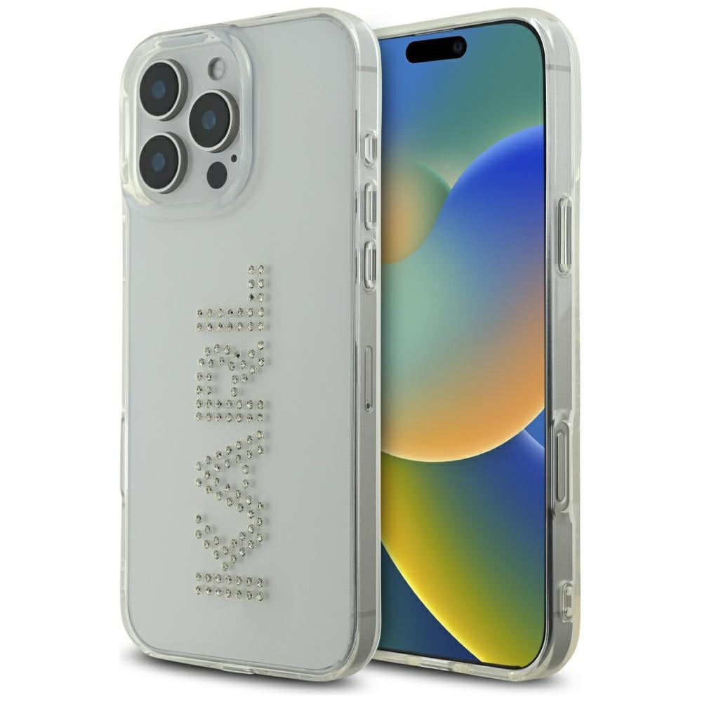 Калъф за Apple iPhone 16 Pro, Karl Lagerfeld, IML Rhinestones Transparent Logo, Прозрачен