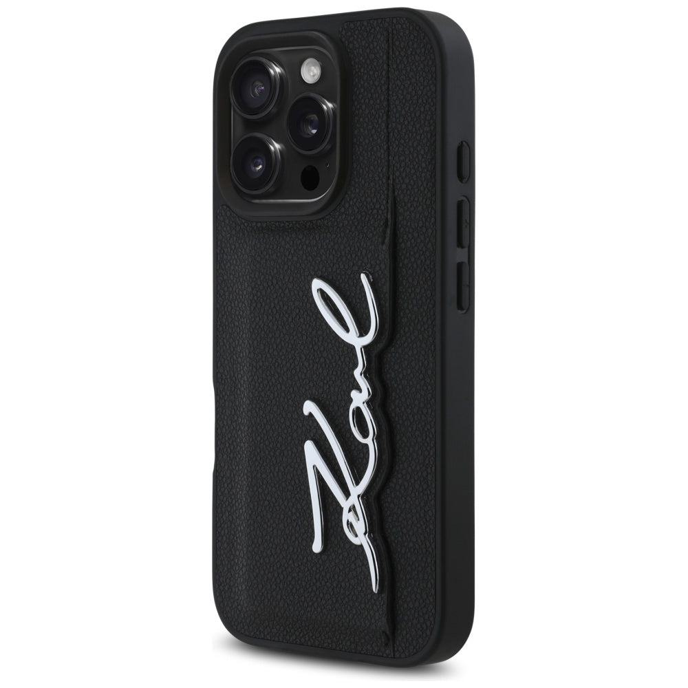 Калъф за Apple iPhone 16 Pro, Karl Lagerfeld, Metal Signature, Черен