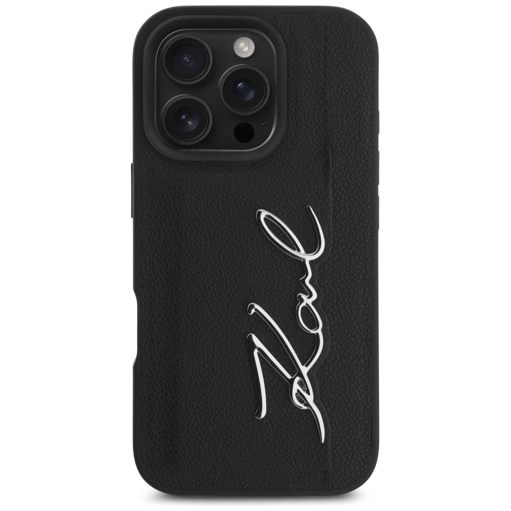 Калъф за Apple iPhone 16 Pro, Karl Lagerfeld, Metal Signature, Черен