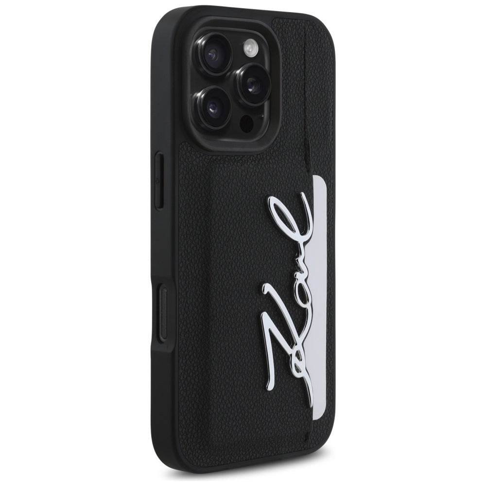 Калъф за Apple iPhone 16 Pro, Karl Lagerfeld, Metal Signature, Черен