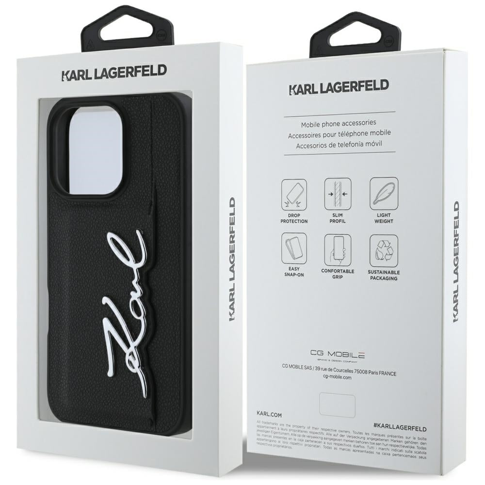 Калъф за Apple iPhone 16 Pro, Karl Lagerfeld, Metal Signature, Черен