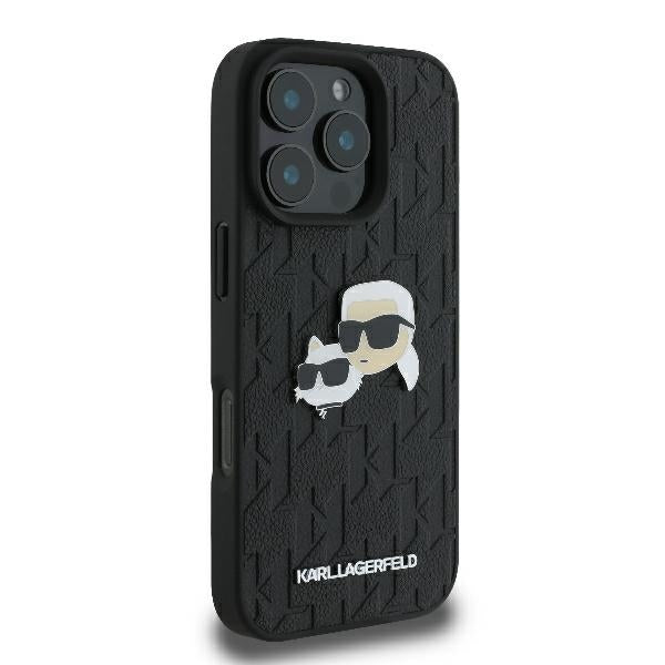 Калъф за Apple iPhone 16 Pro, Karl Lagerfeld, Monogram Karl & Choupette's Heads, Черен