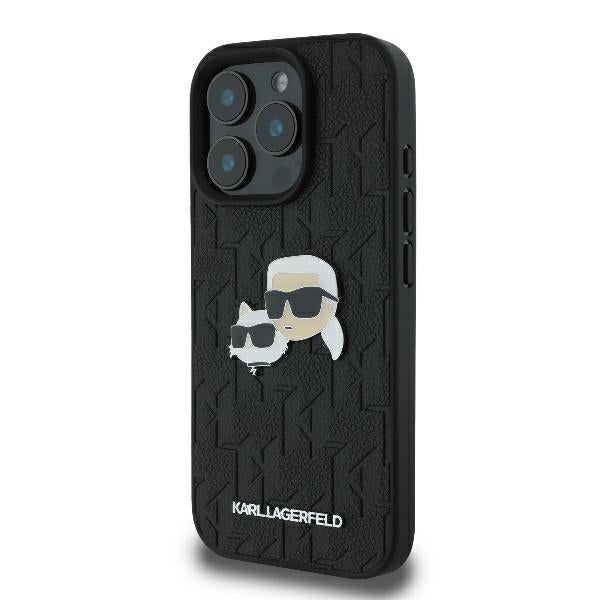 Калъф за Apple iPhone 16 Pro, Karl Lagerfeld, Monogram Karl & Choupette's Heads, Черен