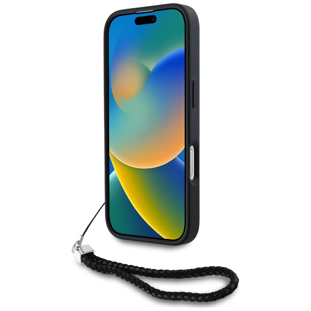 Калъф за Apple iPhone 16 Pro, Karl Lagerfeld, Quilted Initial Logo & Chain Strap, Черен