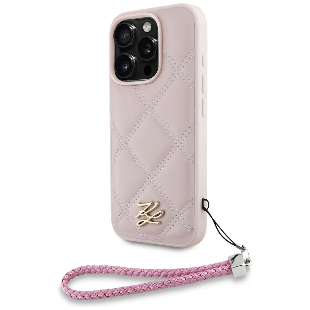 Калъф за Apple iPhone 16 Pro, Karl Lagerfeld, Quilted Initial Logo & Chain Strap, Розов