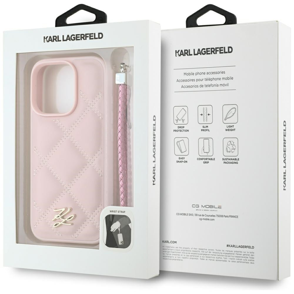 Калъф за Apple iPhone 16 Pro, Karl Lagerfeld, Quilted Initial Logo & Chain Strap, Розов