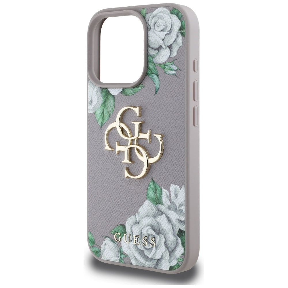 Калъф за Apple iPhone 16 Pro Max, Guess, 4G Grained Roses Big Logo, Лилав