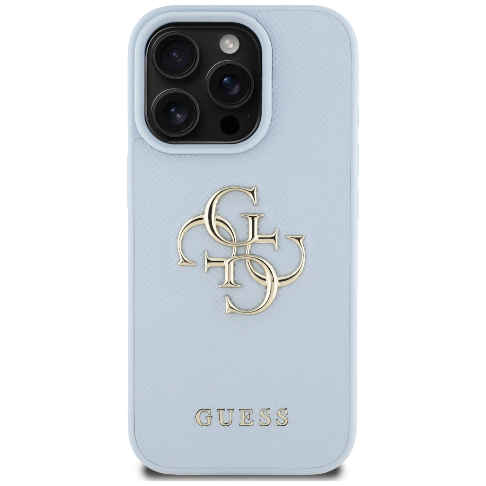 Калъф за Apple iPhone 16 Pro Max, Guess, Grained Big 4G Logo Small Classic Logo, Син