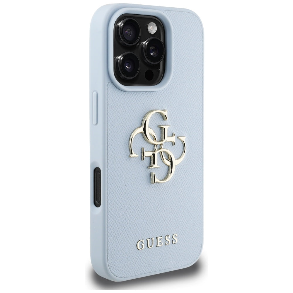 Калъф за Apple iPhone 16 Pro Max, Guess, Grained Big 4G Logo Small Classic Logo, Син